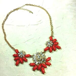 Red Butterfly & Floral Necklace Crystal Gold Rolo Chain Mob Wife Glam 16"